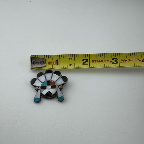 Old Vintage Zuni Native American Black and White‎ Inlay Brooch Pin - Picture 3 of 6